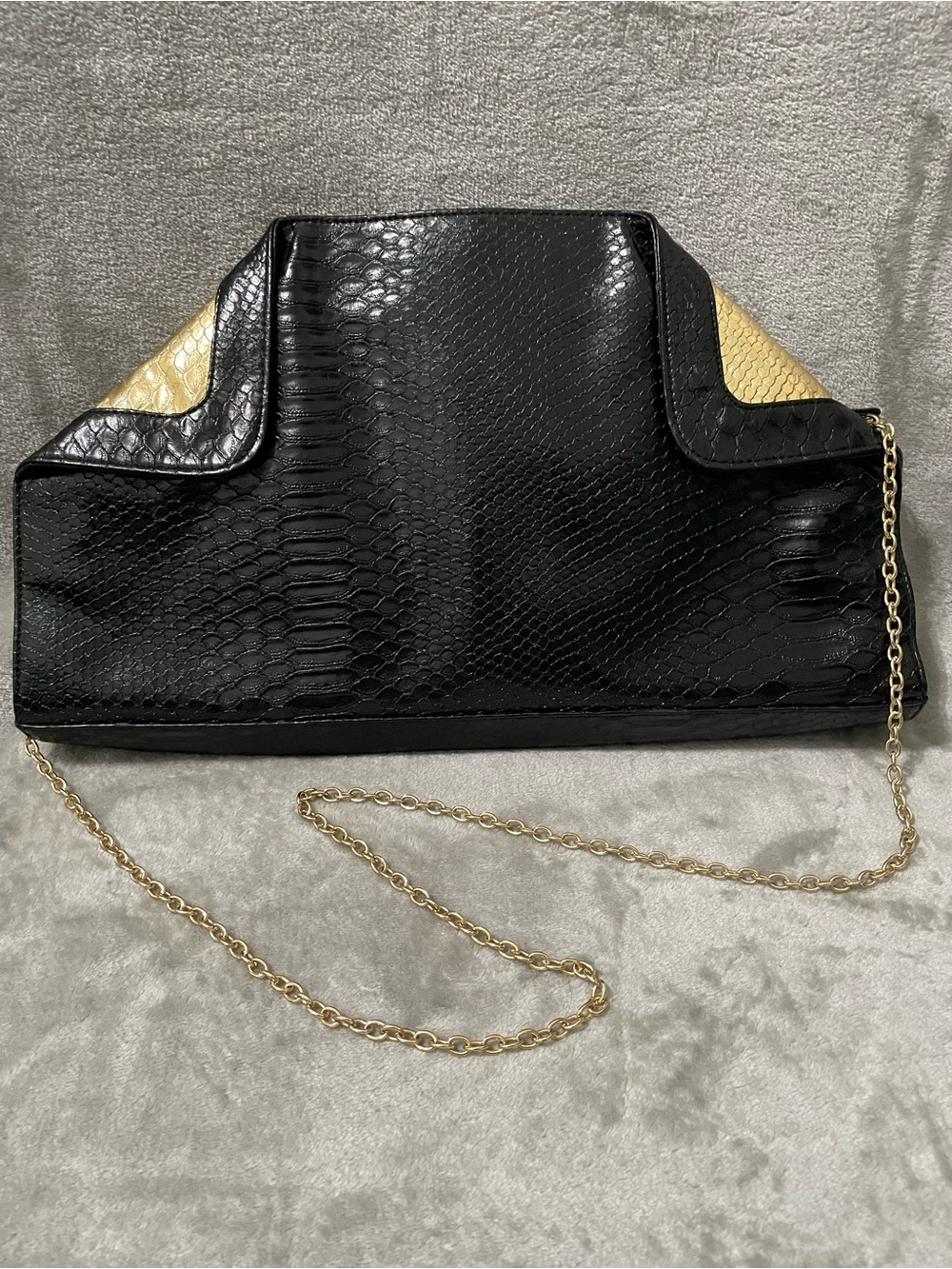 IMAN Global Chic Faux Snakeskin Black & Gold Convertible Evening Clutch